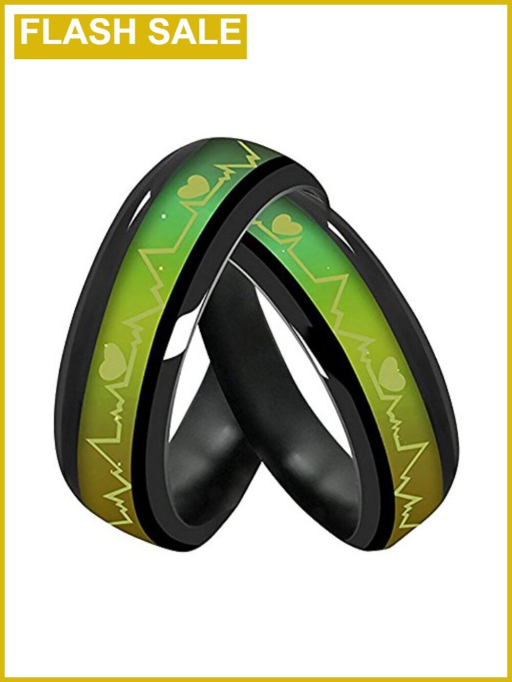 Titanium Stainless Steel Mood Ring EKG Hearts Design Gift Box Included